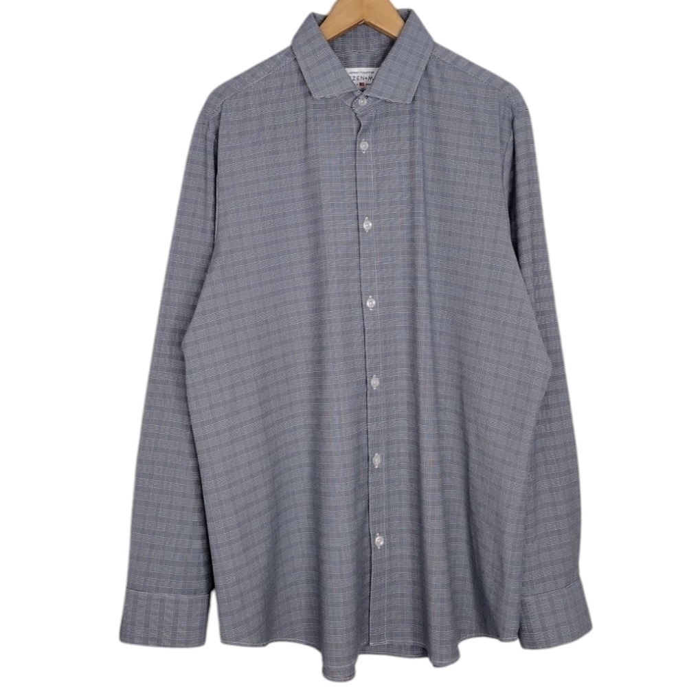 Mizzen+Main Leeward Gray Checkered Standard Fit Casual Button Down Shirt Sz XL